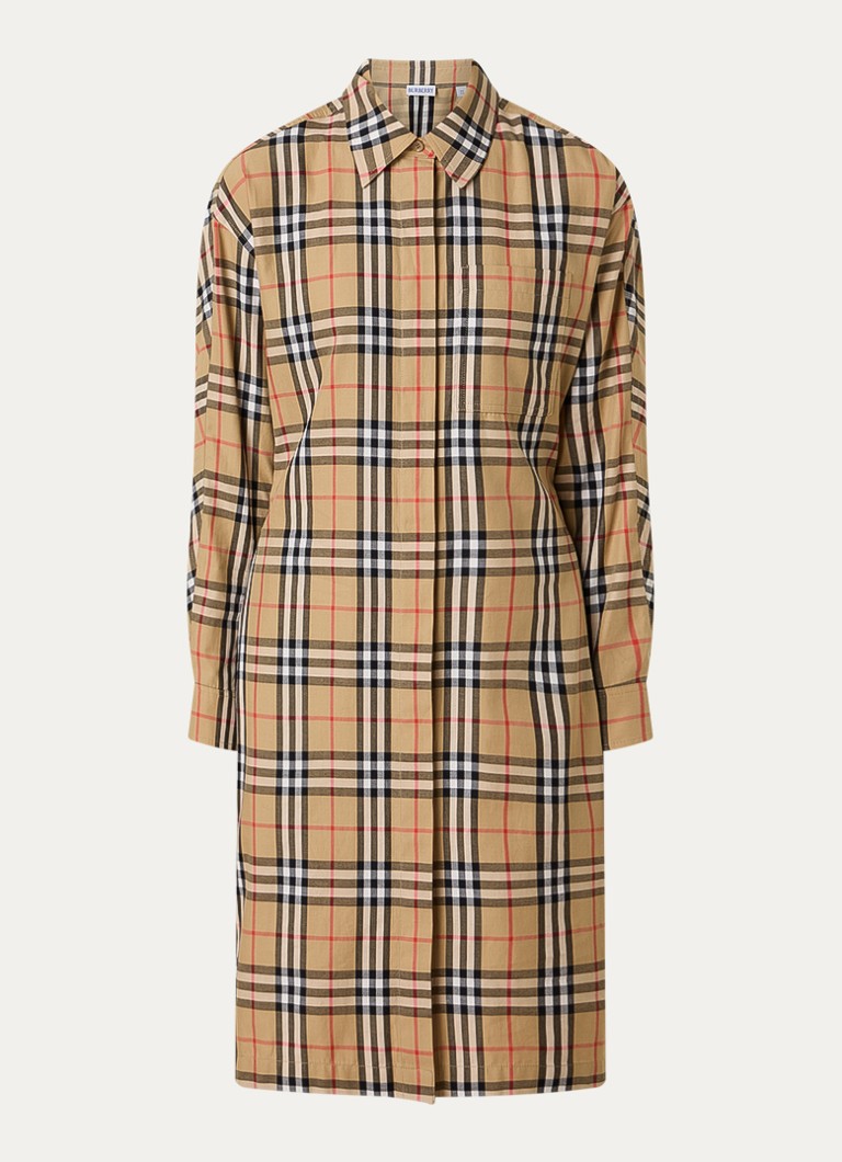 Burberry Dames June midi blousejurk met ruitdessin in de kleur Zand, maat: M