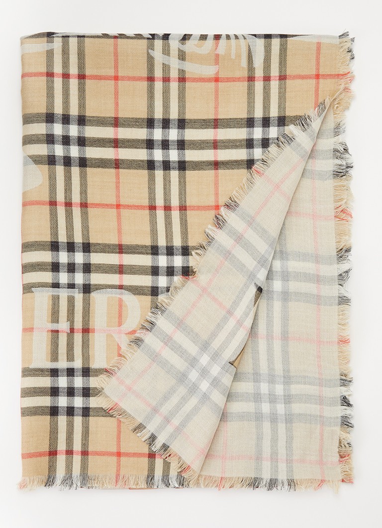 Burberry Dames Sjaal in zijdeblend met ruitdessin 200 x 70 cm in de kleur Beige, maat: One Size