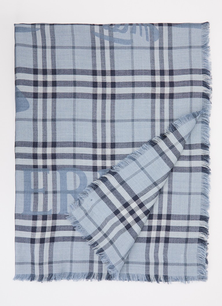 Burberry Dames Sjaal in zijdeblend met ruitdessin 200 x 70 cm in de kleur Staalblauw, maat: One Size