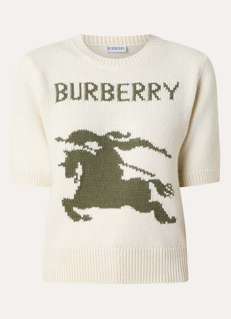 Burberry Dames Skylar grofgebreide top in kasjmierblend met ingebreid logo in de kleur Creme, maat: S