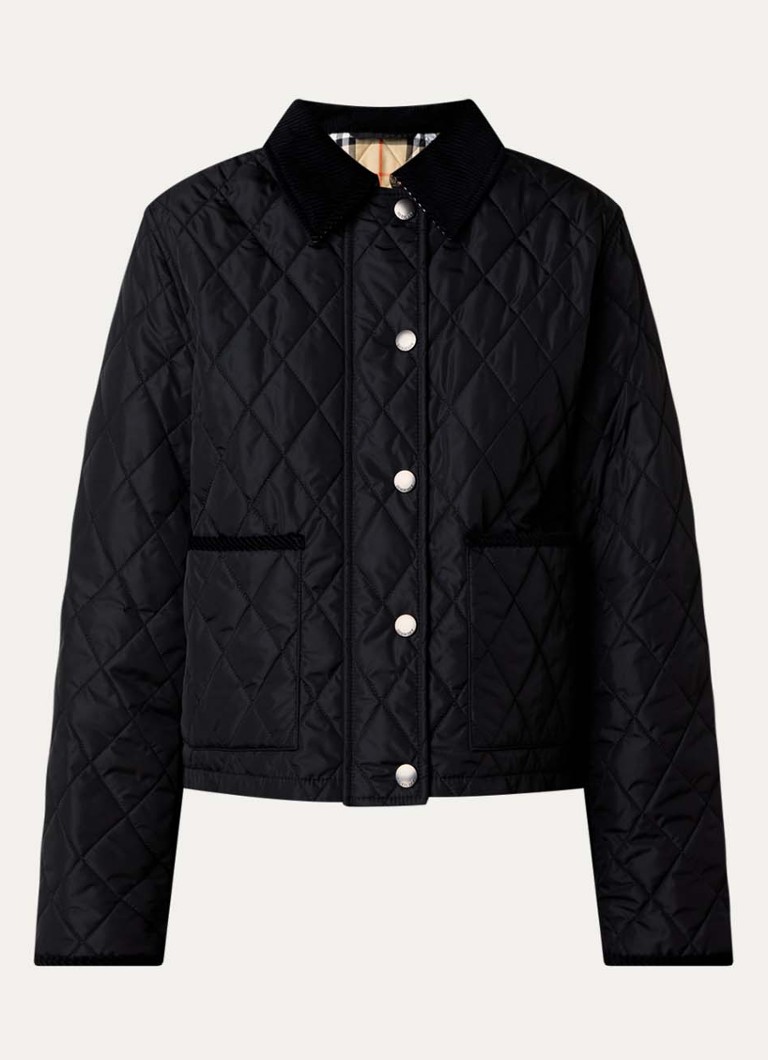 Burberry Dames Gewatteerd jack met quilt patroon en opgestikte zakken in de kleur Zwart, maat: M