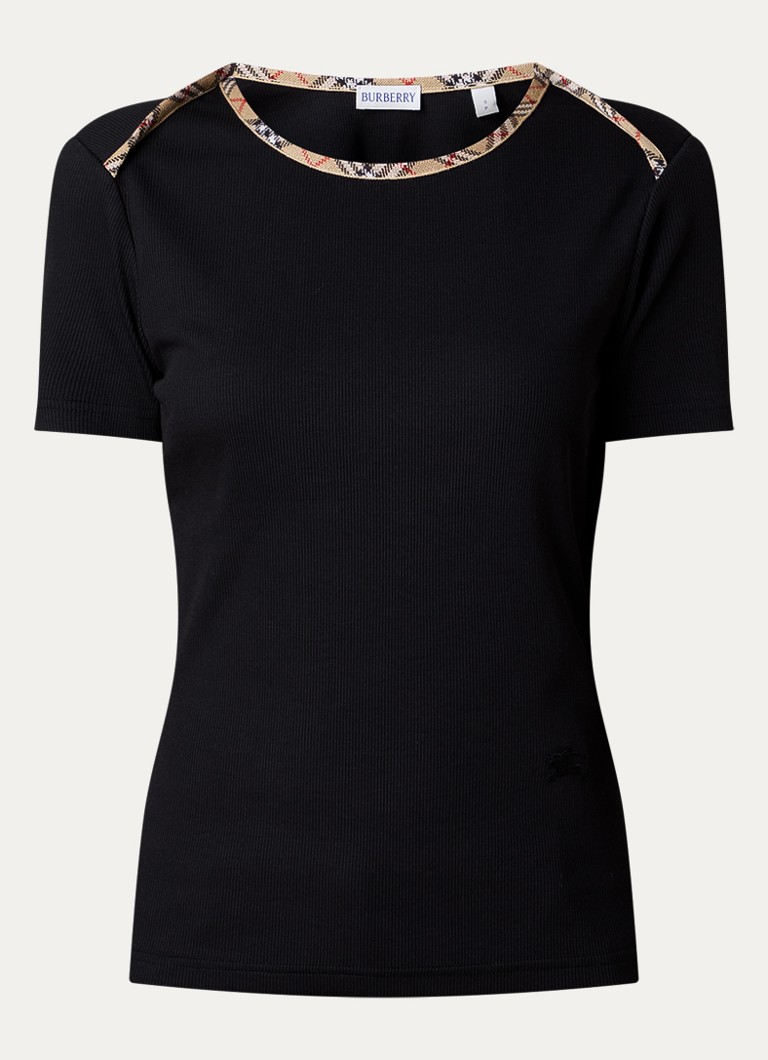 Burberry Dames Stephanie T-shirt met ruitdessin in de kleur Zwart, maat: S