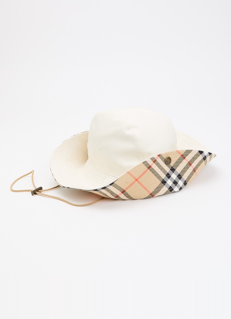 Burberry Dames Hoed met ruitdessin en logoborduring in de kleur Ivoor, maat: S
