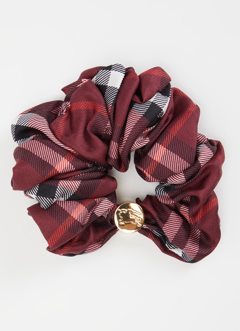 Burberry Dames Check scrunchie van zijde met ruitdessin in de kleur Rood, maat: ONE SIZE