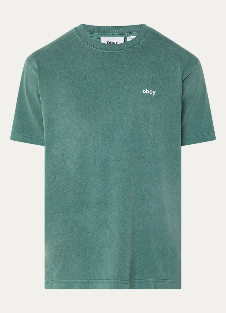 Obey Heren Lowercase Pigment T-shirt met logoborduring in de kleur Zeegroen, maat: S