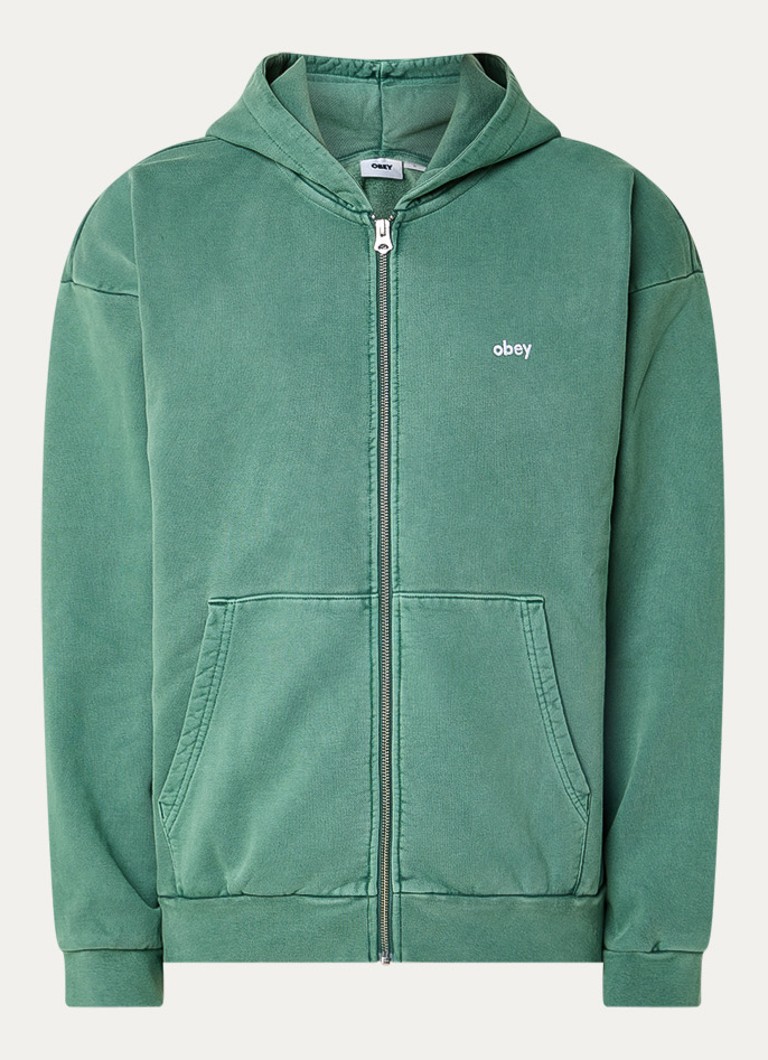 Obey Heren Lowercase sweatvest met logoborduring in de kleur Donkergroen, maat: M