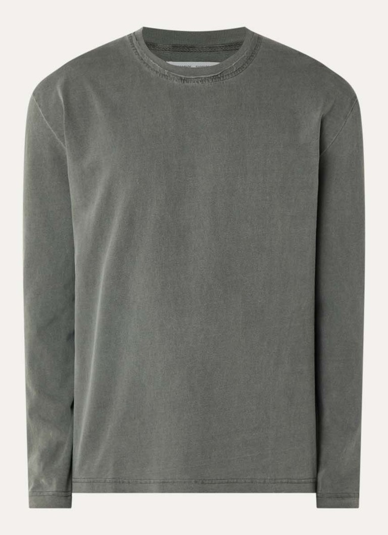 SAMSØE SAMSØE Heren Ed longsleeve met verwassen afwerking in de kleur Olijfgroen, maat: L