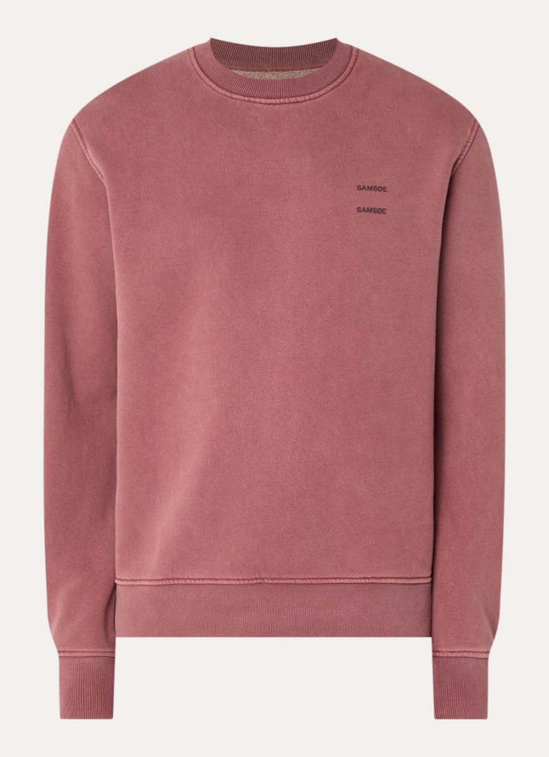 SAMSØE SAMSØE Heren Joel sweater met logo en verwassen afwerking in de kleur Steenrood, maat: L