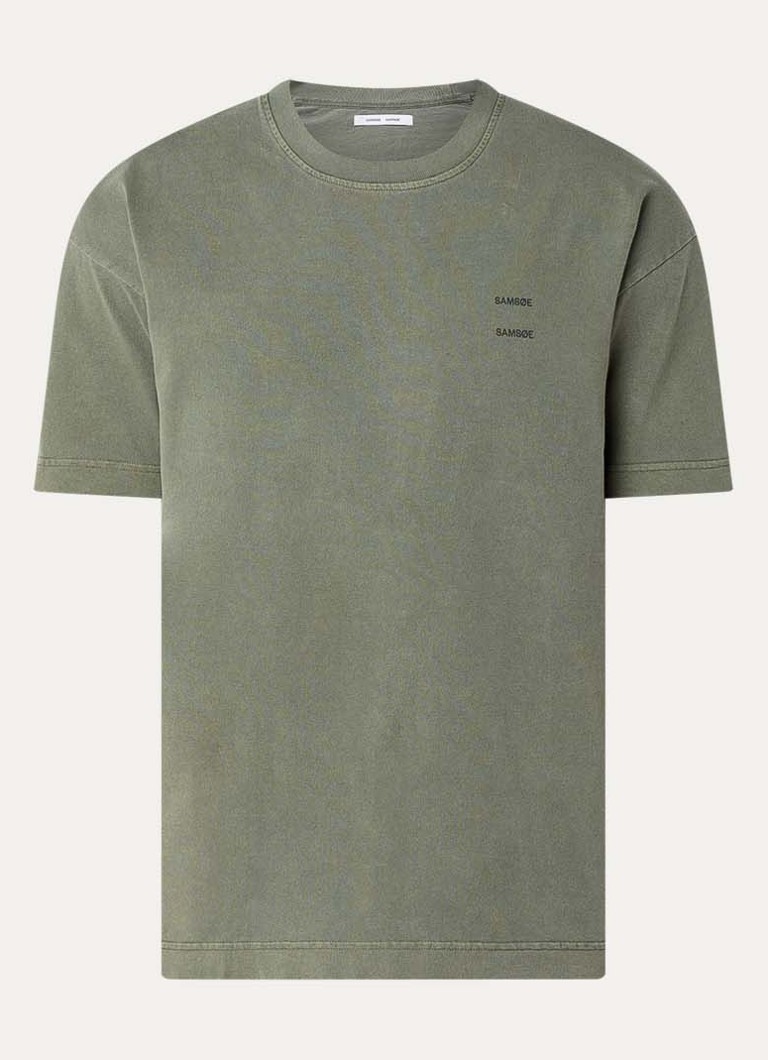 SAMSØE SAMSØE Heren Joel T-shirt met logo in de kleur Olijfgroen, maat: S