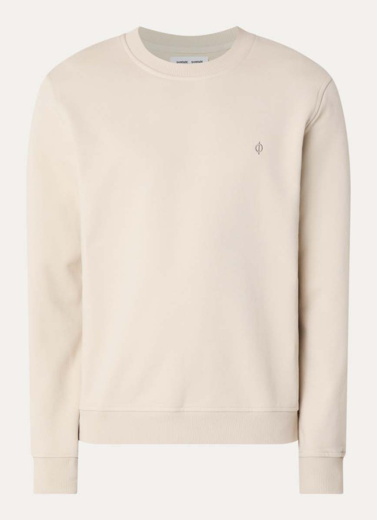 SAMSØE SAMSØE Heren Otto sweater met logoborduring in de kleur Beige, maat: L