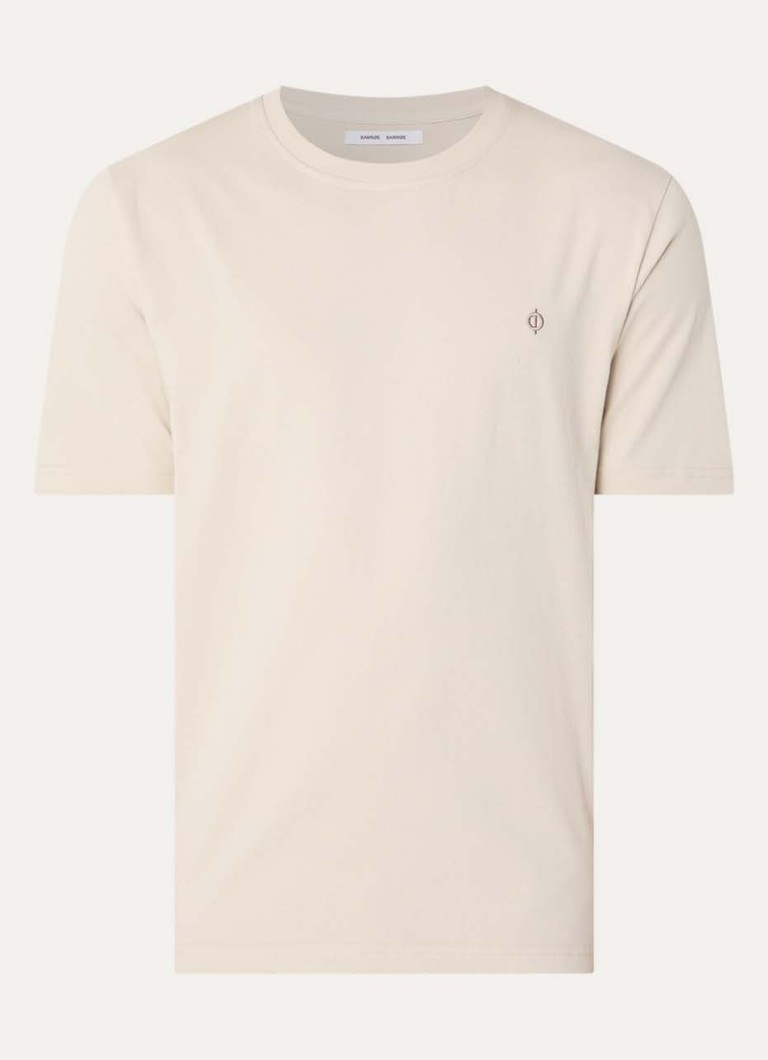 SAMSØE SAMSØE Heren Otto T-shirt met logoborduring in de kleur Beige, maat: M