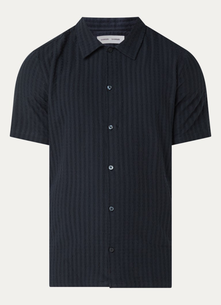 SAMSØE SAMSØE Heren Avan regular fit overhemd met structuur in de kleur Donkerblauw, maat: L