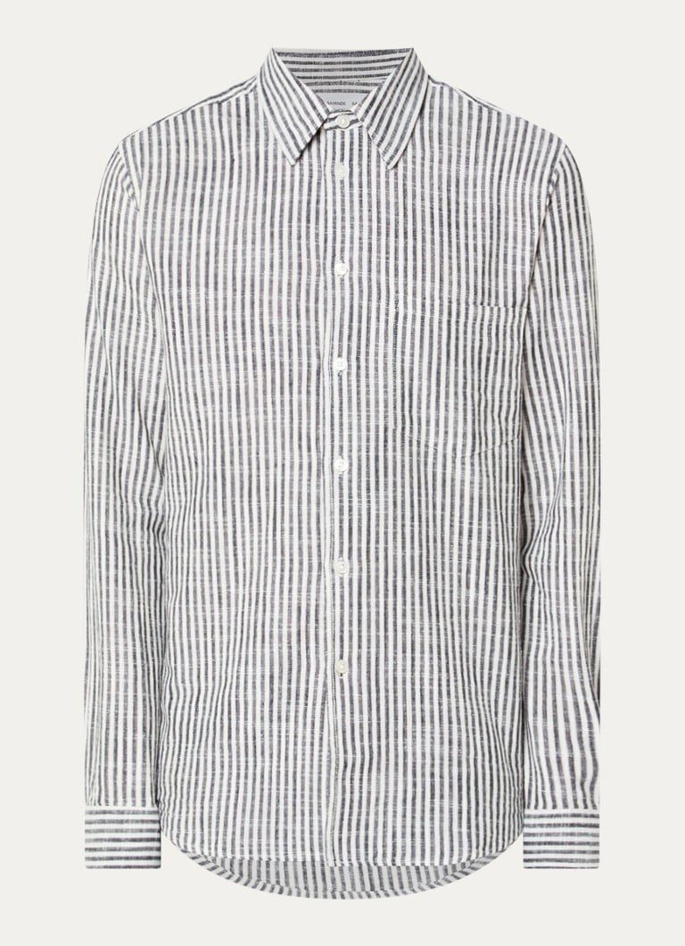 SAMSØE SAMSØE Heren Liam regular fit overhemd met streepprint in de kleur Donkerblauw, maat: S