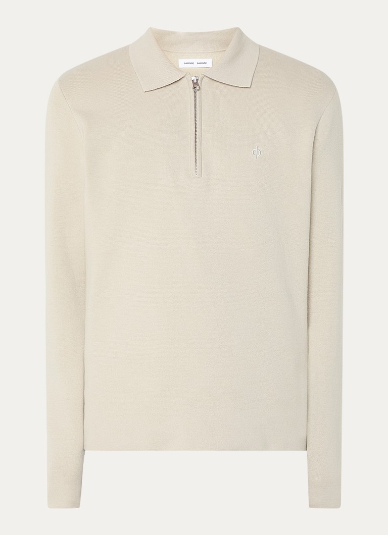 SAMSØE SAMSØE Heren Guna fijngebreide trui met halve rits in de kleur Beige, maat: XL