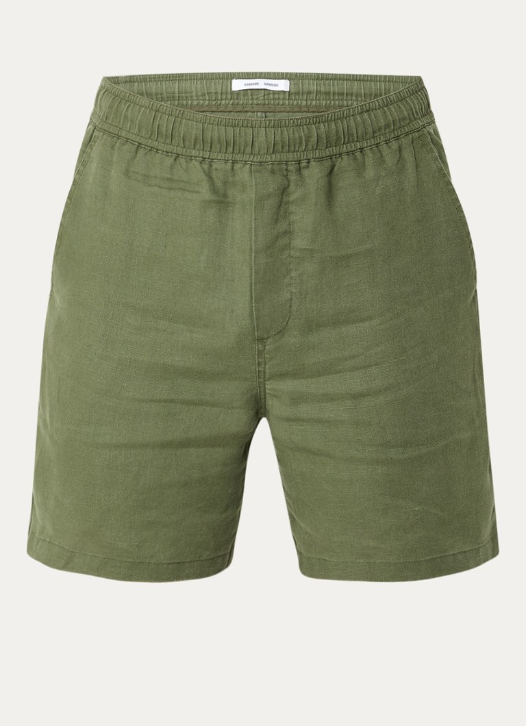 SAMSØE SAMSØE Heren Sajabari straight fit korte broek van linnen in de kleur Legergroen, maat: S