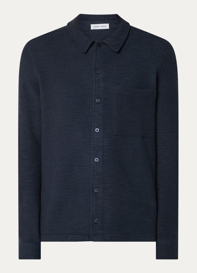 SAMSØE SAMSØE Heren Kore regular fit overhemd met structuur in de kleur Donkerblauw, maat: S