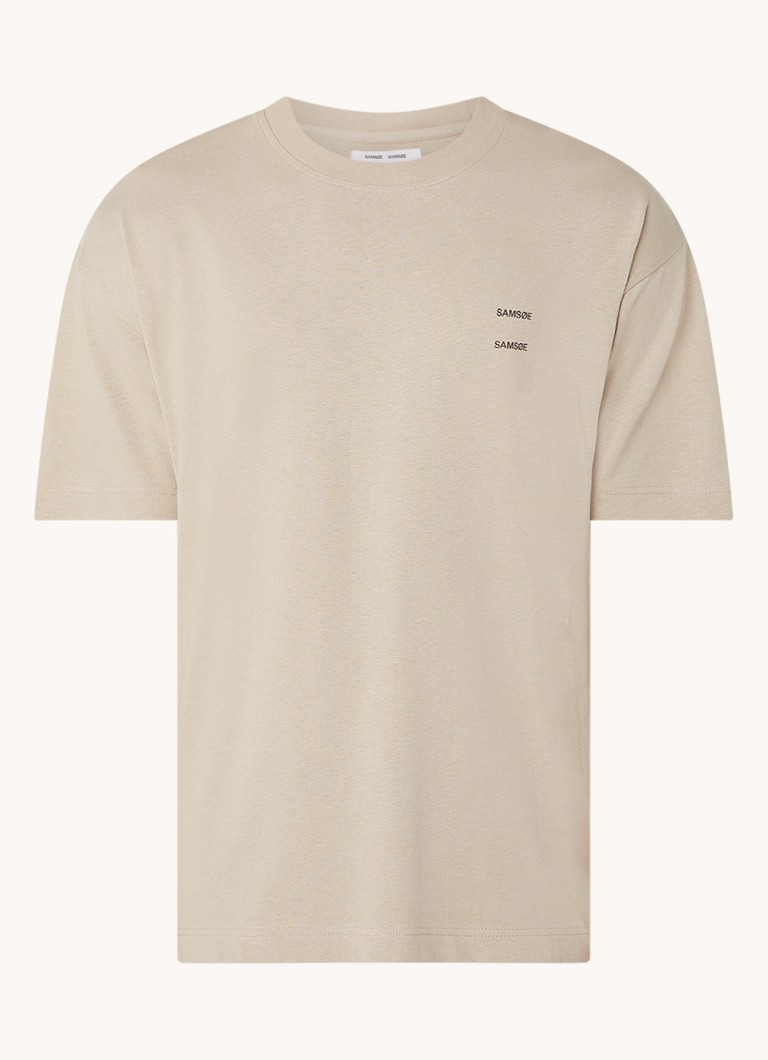 SAMSØE SAMSØE Heren Joel T-shirt met logo in de kleur Donkerbeige, maat: S