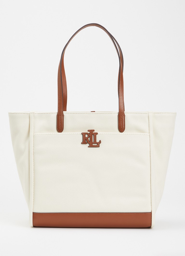 Ralph Lauren Dames Cameryn shopper van canvas met details van leer in de kleur Beige, maat: 1SZ