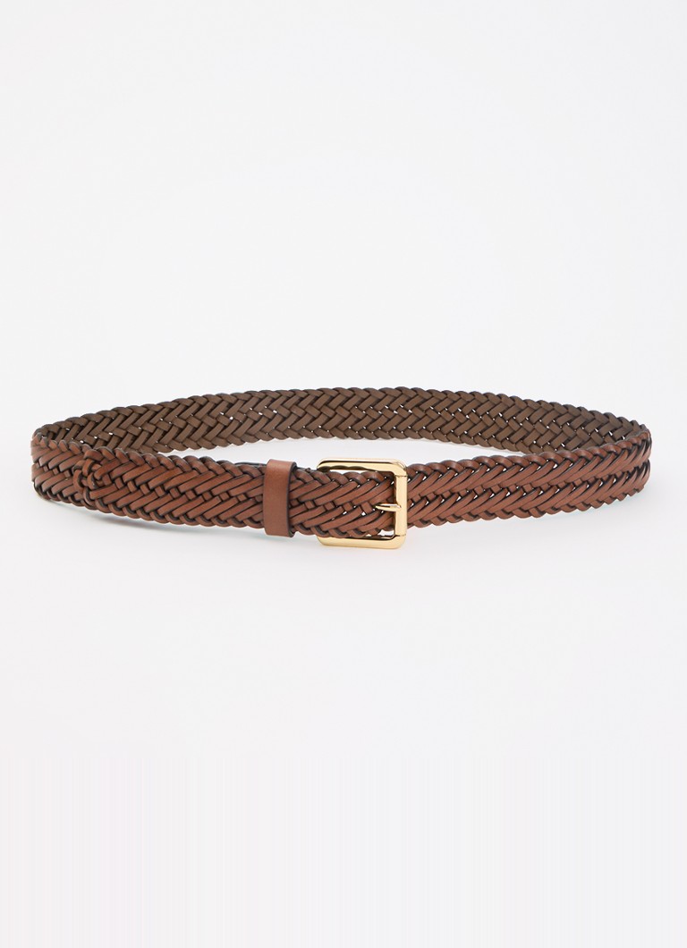 Ralph Lauren Dames Riem van leer met gevlochten details in de kleur Bruin, maat: S