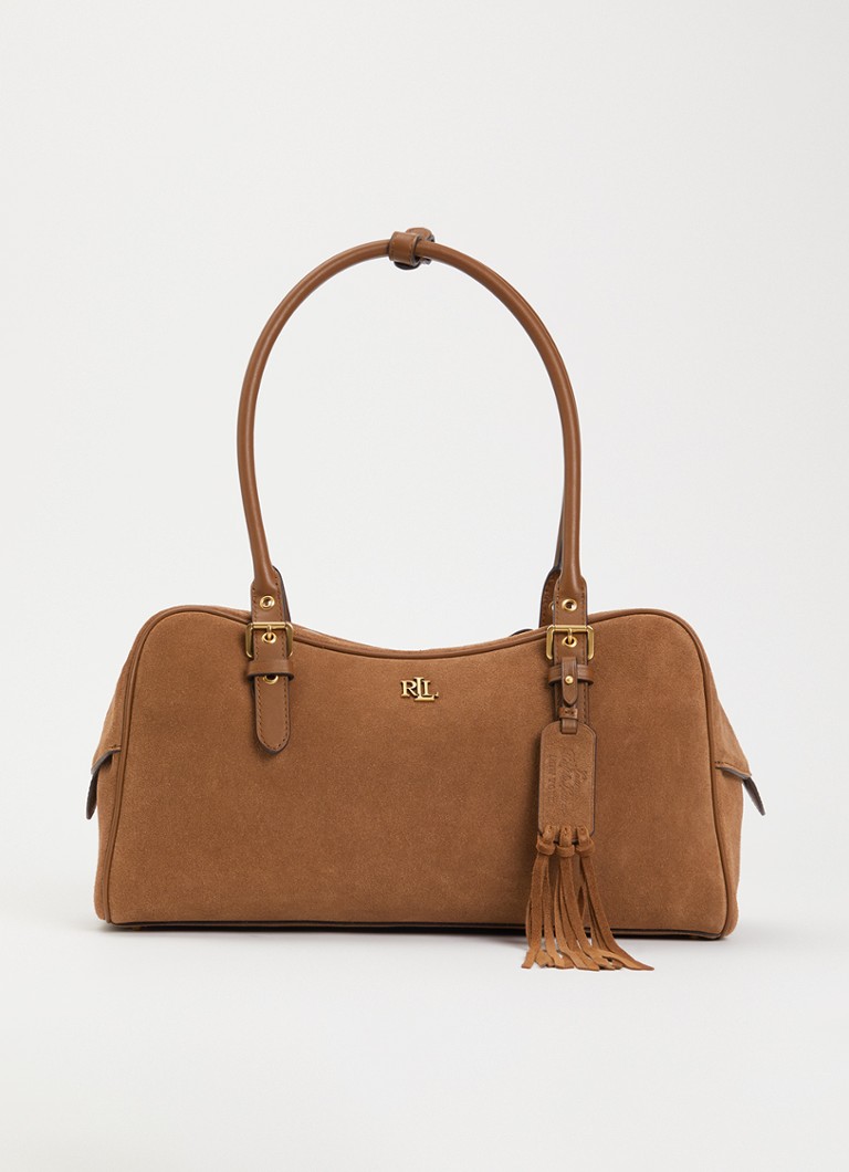 Ralph Lauren Dames Mercy schoudertas van suède met leren details in de kleur Cognac, maat: 1SZ