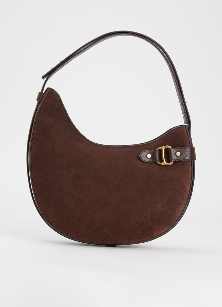 Ralph Lauren Dames Tasha Large schoudertas van suède in de kleur Donkerbruin, maat: 1SZ