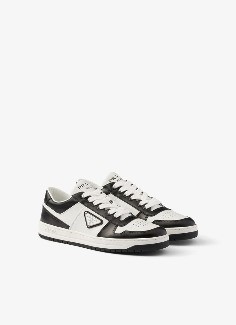 Prada Dames Downtown sneaker van leer in de kleur Zwart