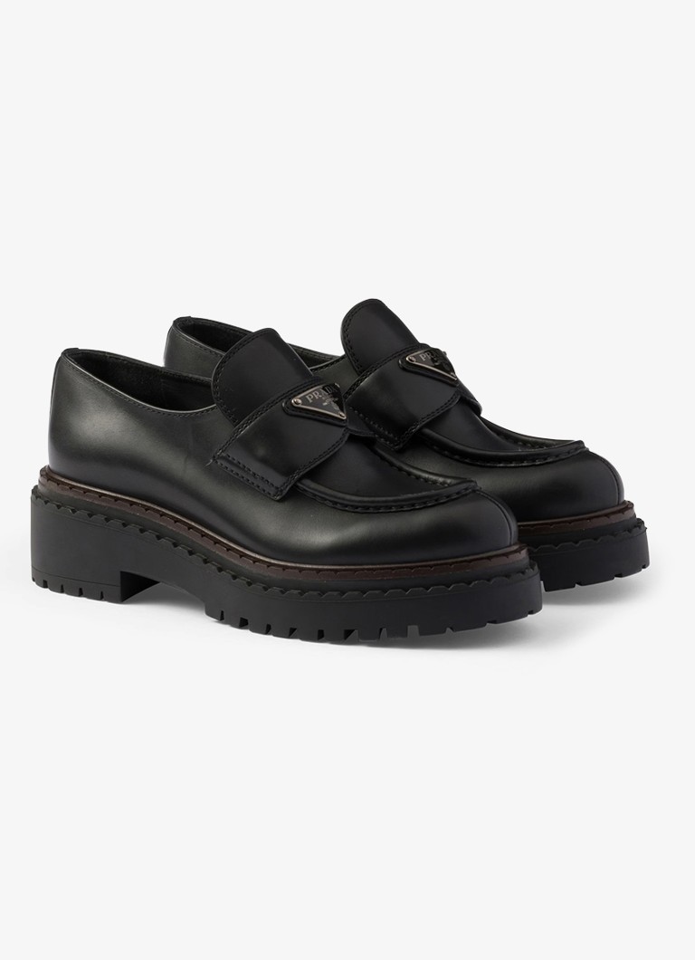 Prada Dames Double Chocolate loafer van leer in de kleur Zwart