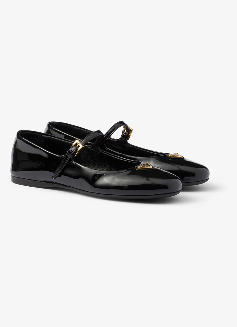 Prada Dames Ballerina van lakleer in de kleur Zwart
