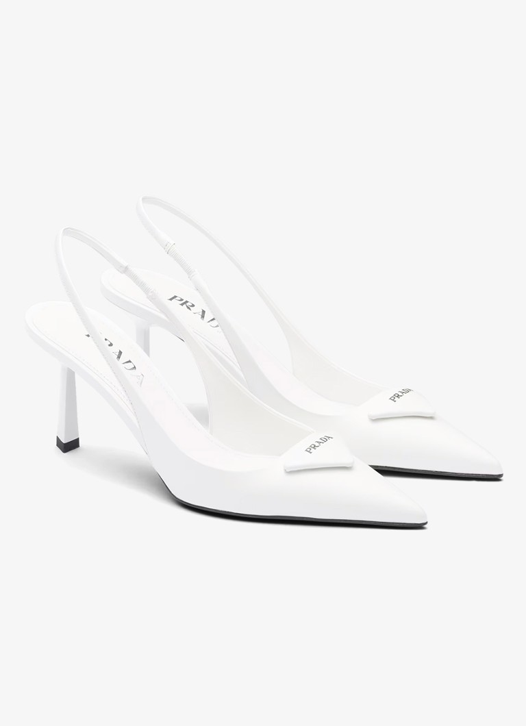 Prada Dames Slingback van leer met logo in de kleur Wit