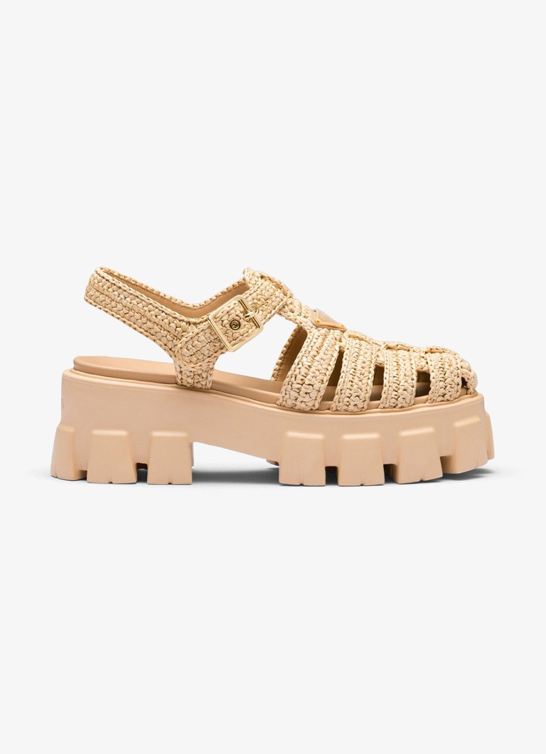 Prada Dames Monolith sandaal met logo in de kleur Beige