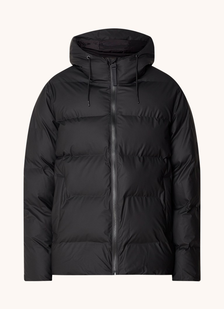 Rains Heren Alta puffer jack met capuchon en steekzakken in de kleur Zwart, maat: XL