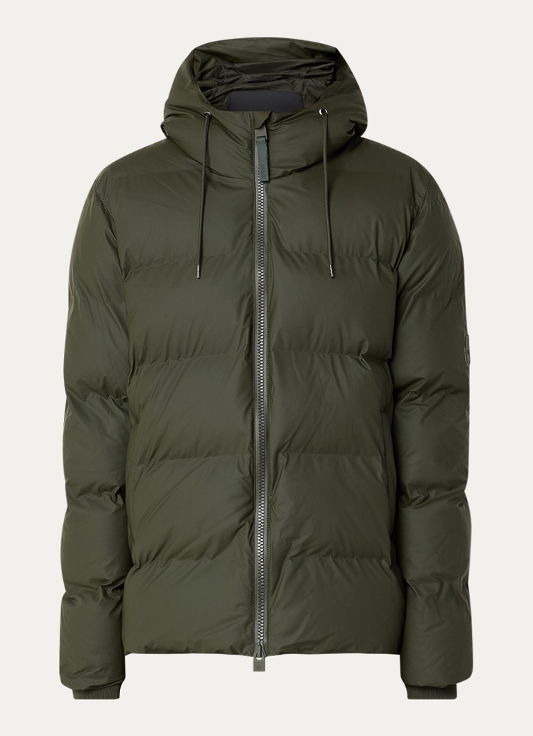 Rains Heren Alta puffer jack met capuchon en steekzakken in de kleur Bronsgroen, maat: S