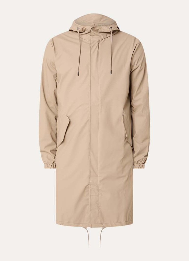 Rains Heren Fishtail parka met capuchon en waterafstotende coating in de kleur Beige, maat: XL