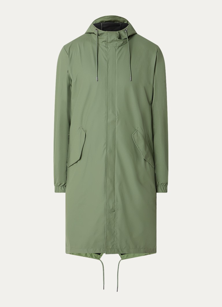 Rains Heren Regenjack met capuchon en klepzakken in de kleur Legergroen, maat: XL