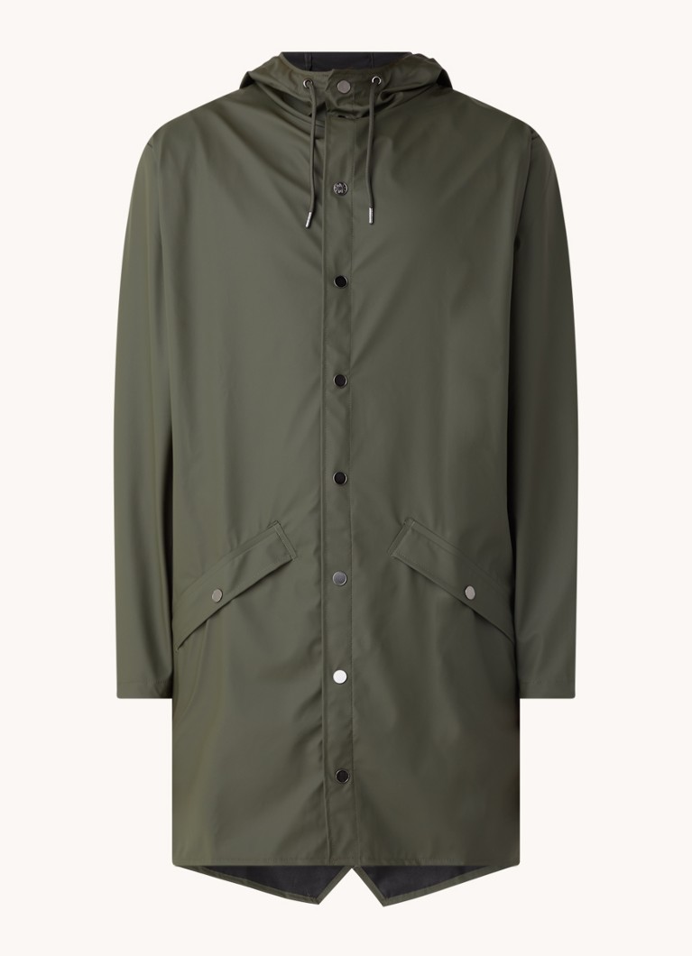Rains Dames Regenjack met capuchon en klepzakken - unisex in de kleur Groen, maat: L