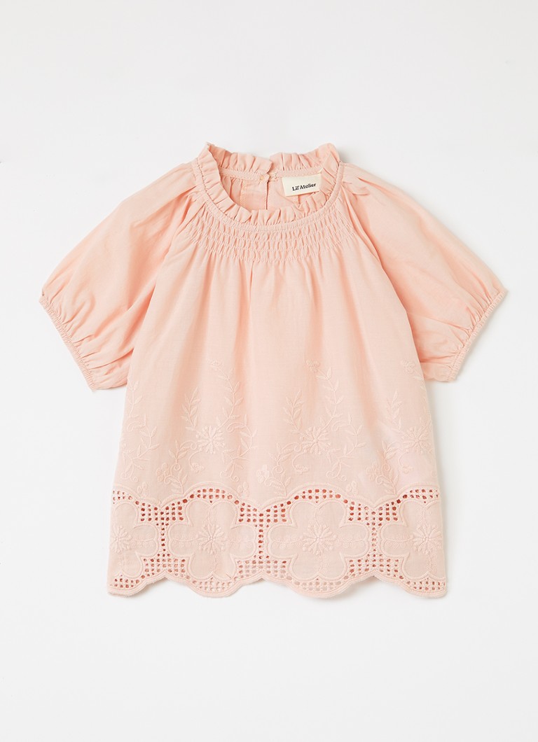 Lil 'Atelier Meisjes NMFDayna top met bloemborduring in de kleur Zalmroze, maat: 110
