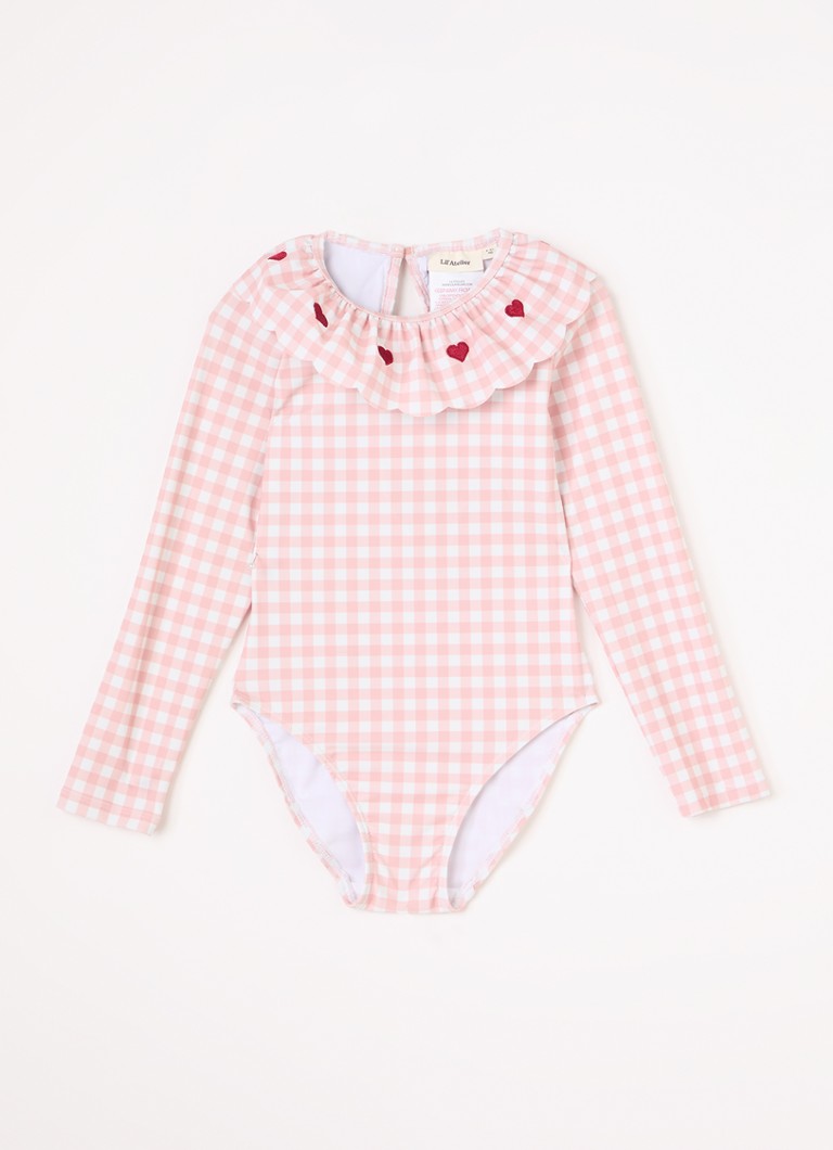 Lil 'Atelier Meisjes NMFFinley badpak met ruitdessin in de kleur Zalmroze, maat: 104