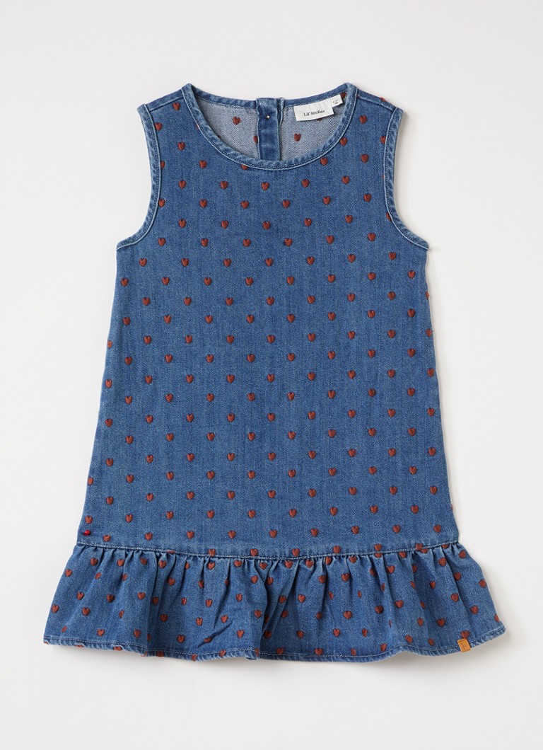 Lil 'Atelier Meisjes NMFLiva Lea denimjurk met print in de kleur Jeans, maat: 122