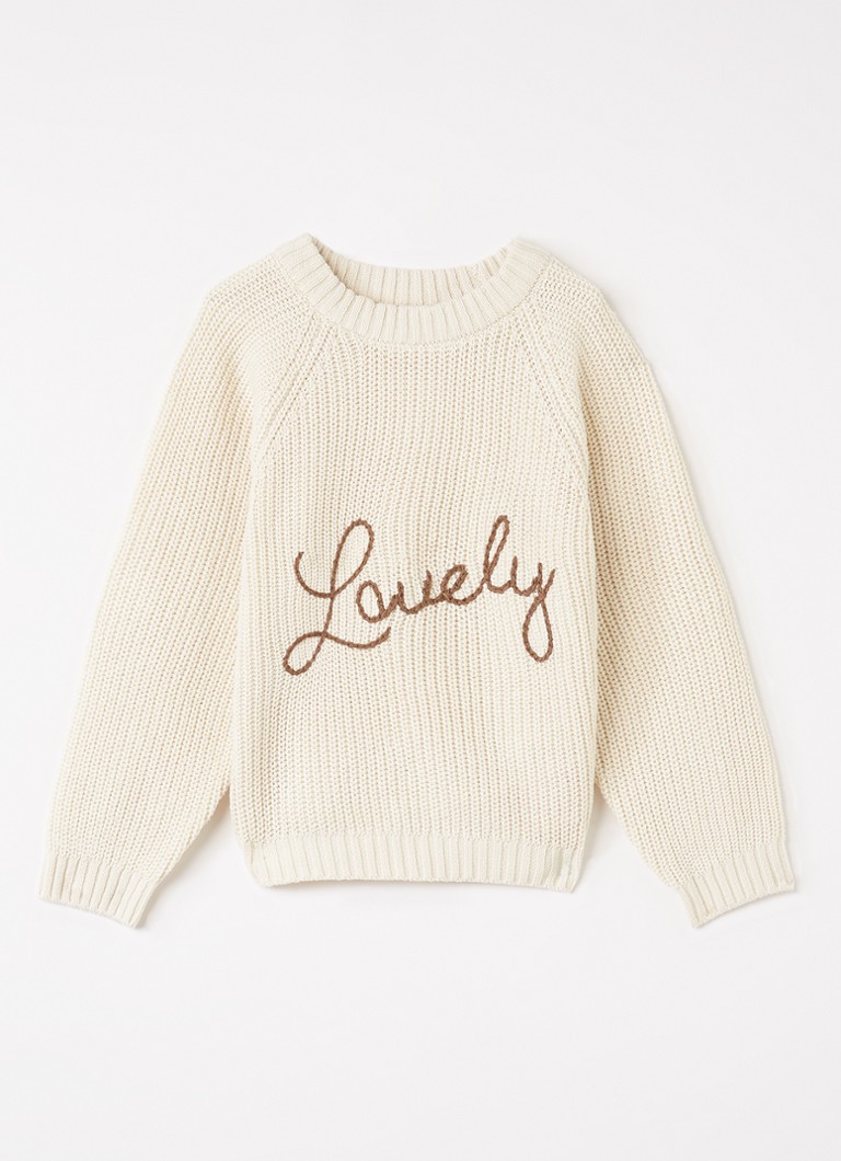 Lil 'Atelier Meisjes NMFEmlen grofgebreide trui met borduring in de kleur Creme, maat: 122/128