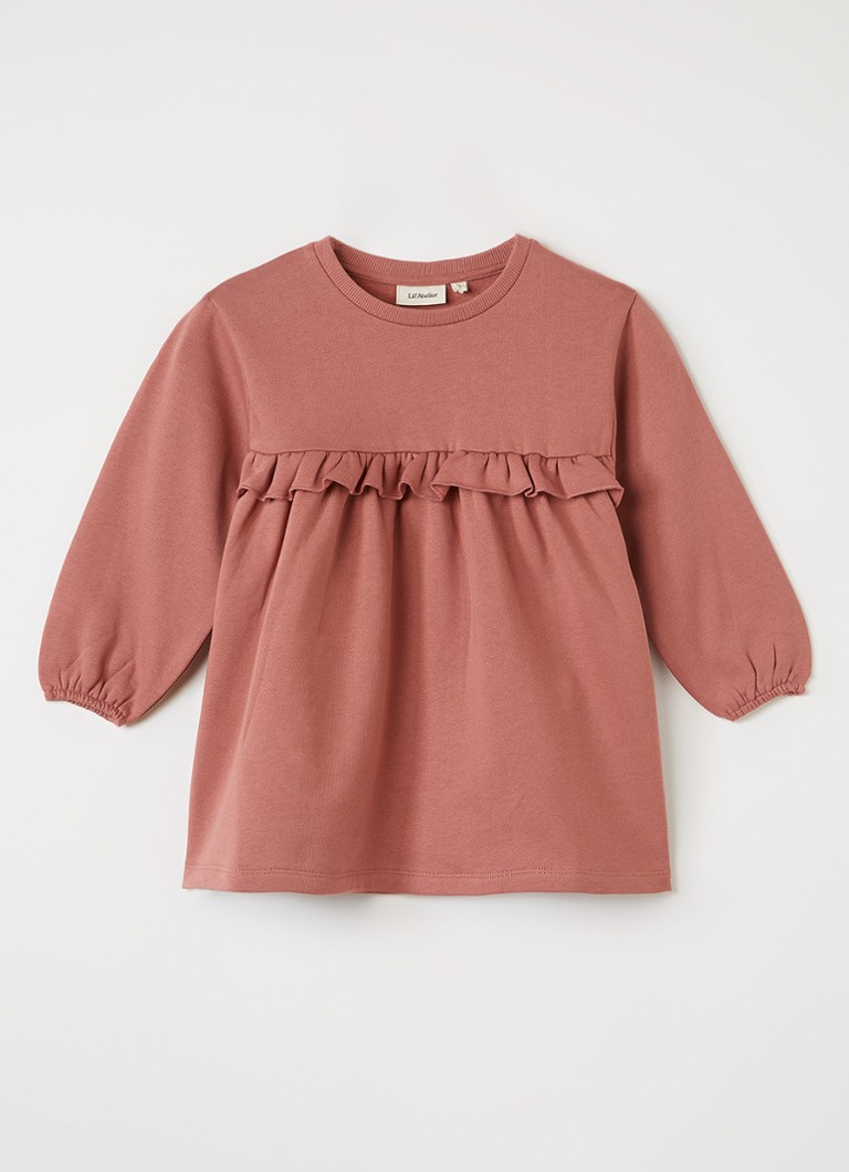 Lil 'Atelier Meisjes NMFKilano trui-jurk met volant in de kleur Koraalroze, maat: 104