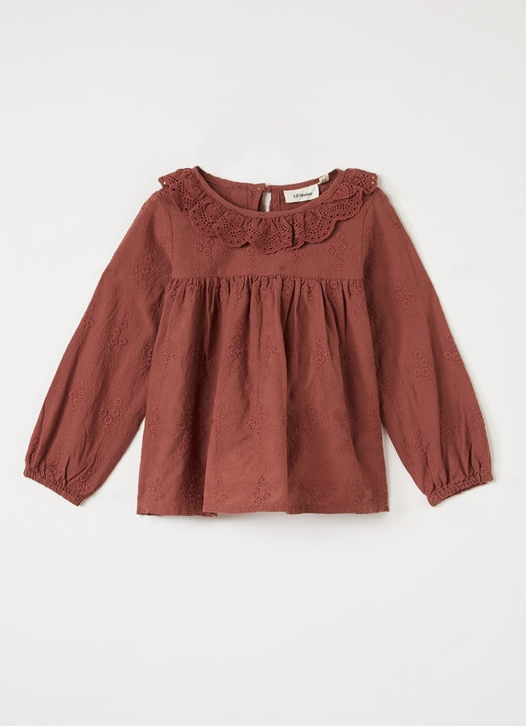Lil 'Atelier Meisjes NMFNopa tuniek met bloemborduring en broderie in de kleur Mahoniebruin, maat: 122/128