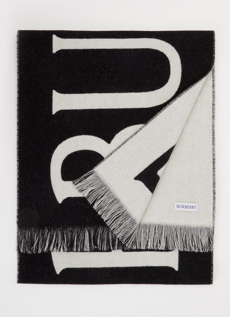 Burberry Dames Sjaal van wol met logoprint 170 x 30 cm in de kleur Zwart, maat: OS