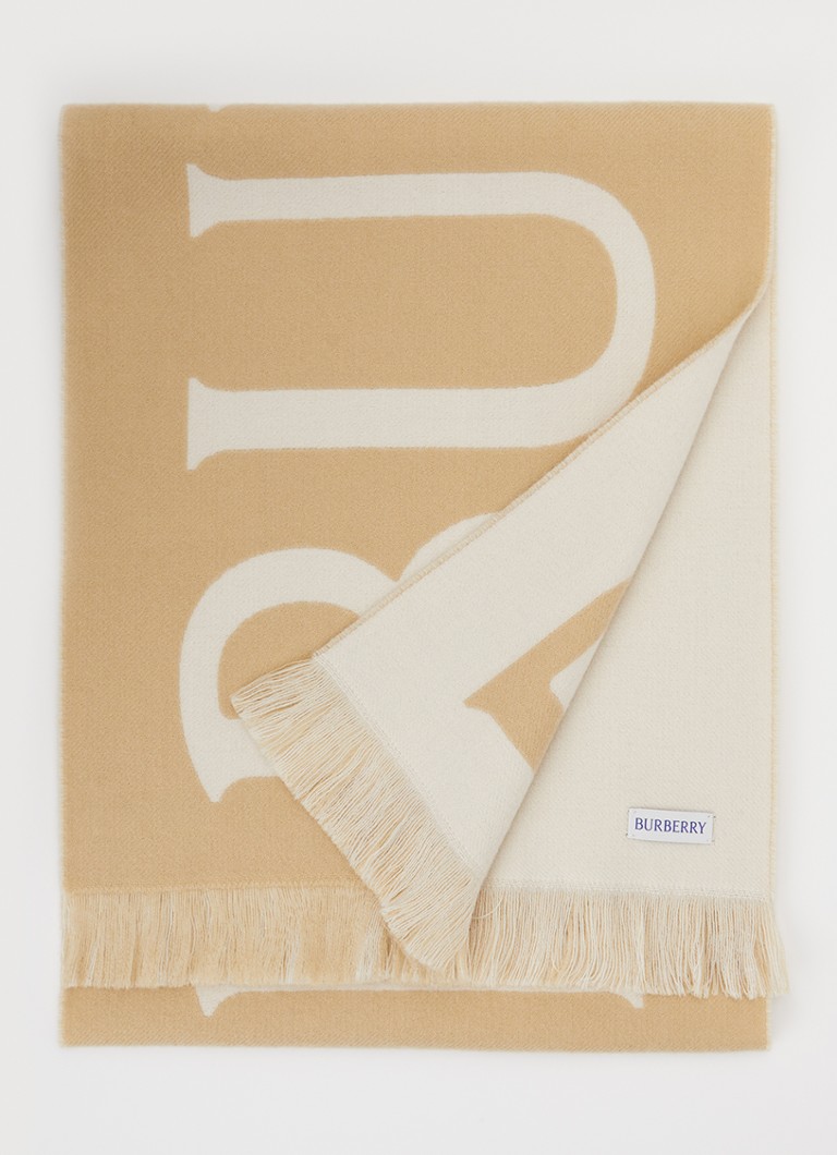 Burberry Dames Sjaal van wol met logoprint 170 x 30 cm in de kleur Donkerbeige, maat: OS