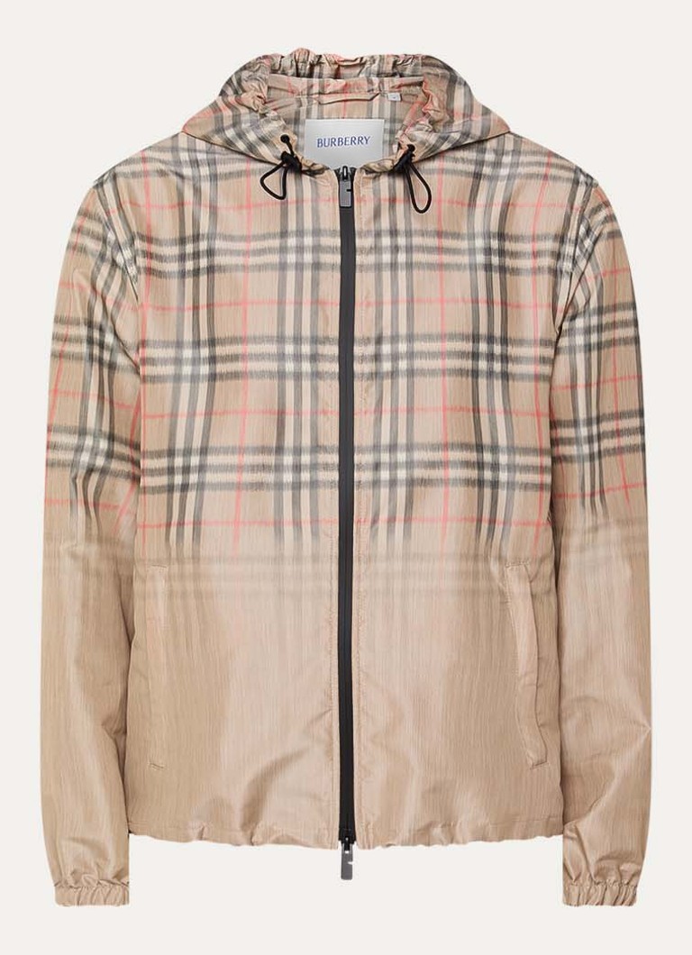 Burberry Heren windjack met ruitdessin en capuchon in de kleur Beige, maat: M