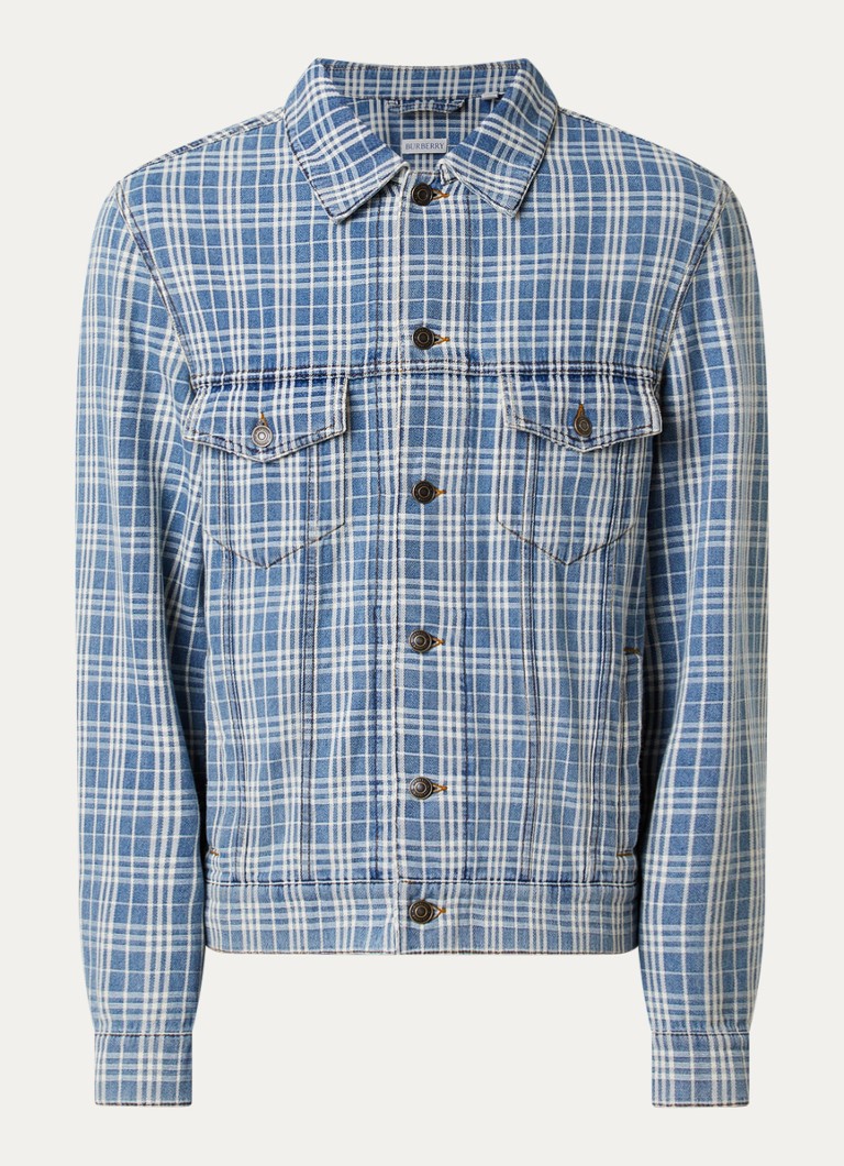 Burberry Heren Darwen spijkerjas met ruitdessin en borstzakken in de kleur Indigo, maat: 52