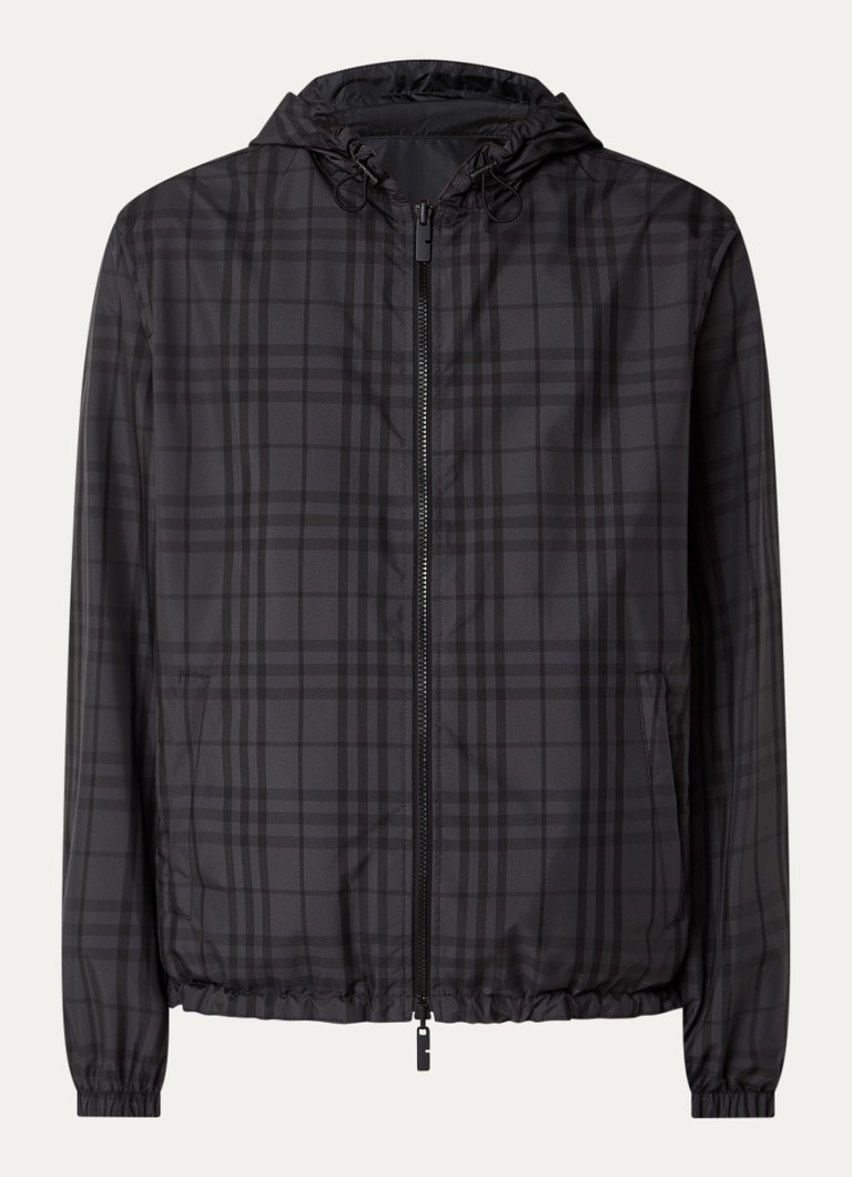 Burberry Heren Jack met ruitdessin en ritszakken in de kleur Antraciet, maat: M
