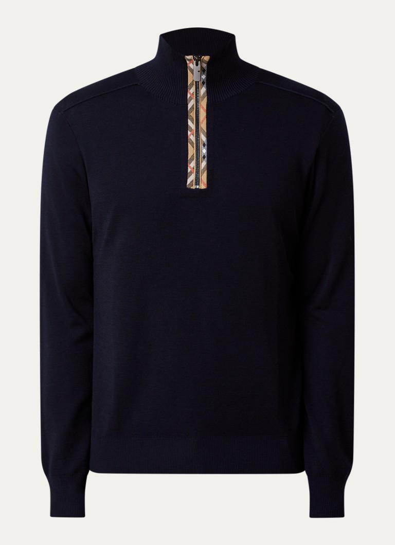 Burberry Heren Cameron fijngebreide trui in wolblend met halve rits in de kleur Donkerblauw, maat: XL
