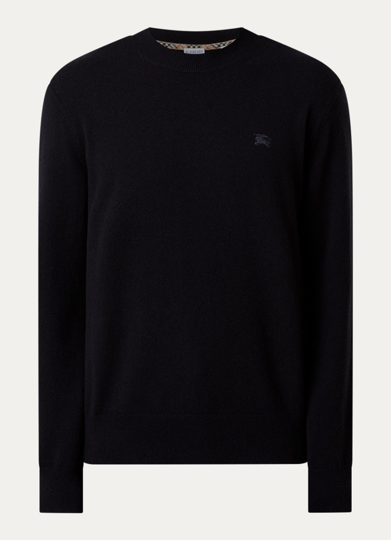 Burberry Heren Clifford fijngebreide pullover van kasjmier met logoborduring in de kleur Zwart, maat: XL