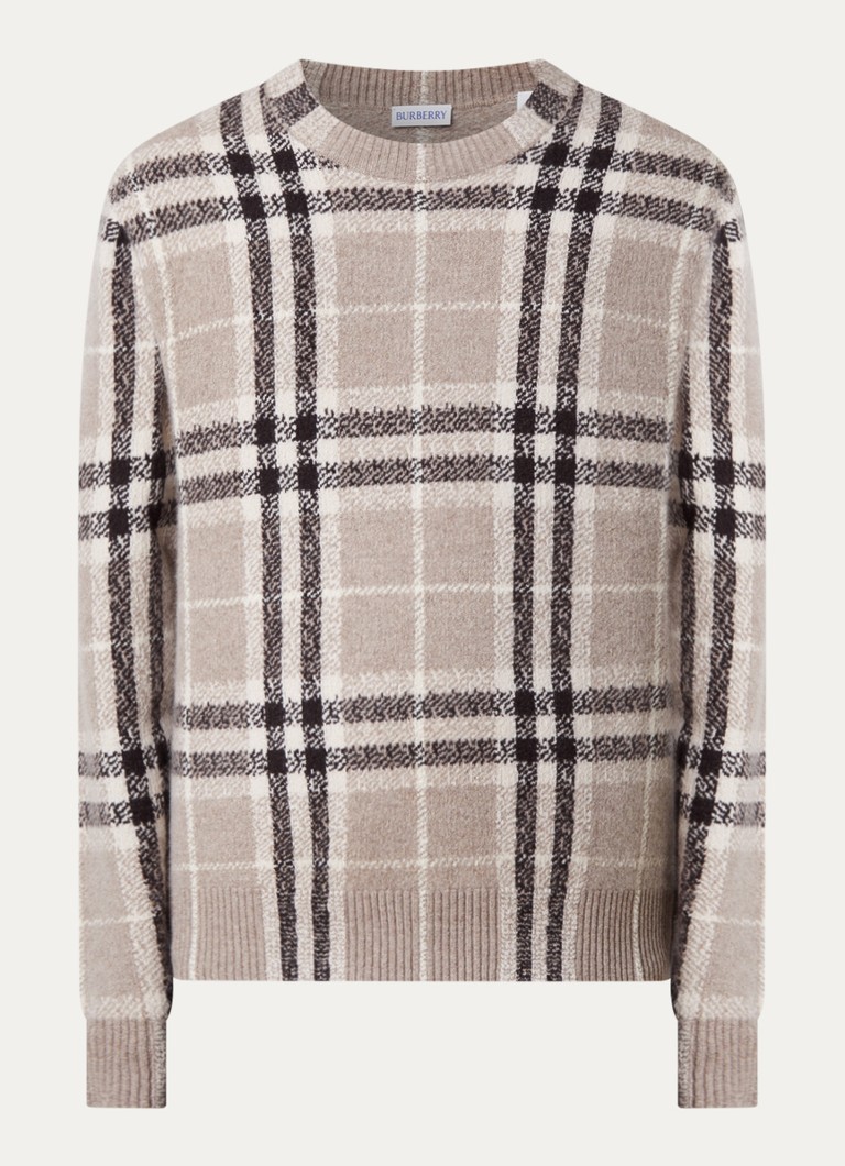 Burberry Heren Curtis fijngebreide pullover van kasjmier met ruitdessin in de kleur Grijs, maat: XL
