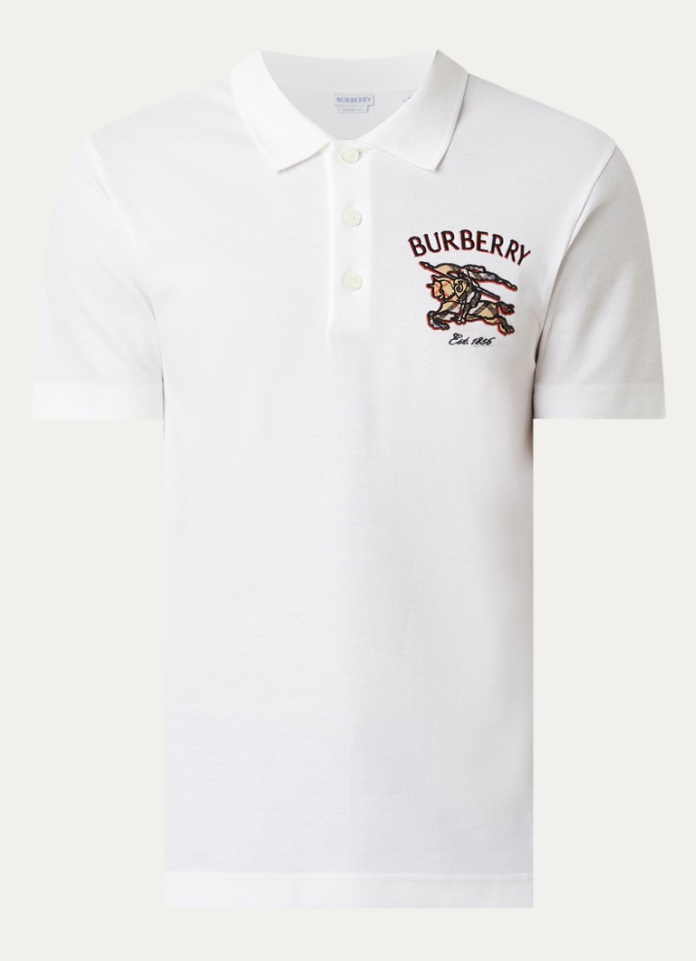 Burberry Heren Evan regular fit polo van piqué katoen met logoborduring in de kleur Wit, maat: S